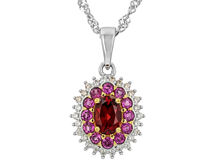 Red Garnet Rhodium Over Sterling Silver Halo Pendant With Chain 1.88ctw