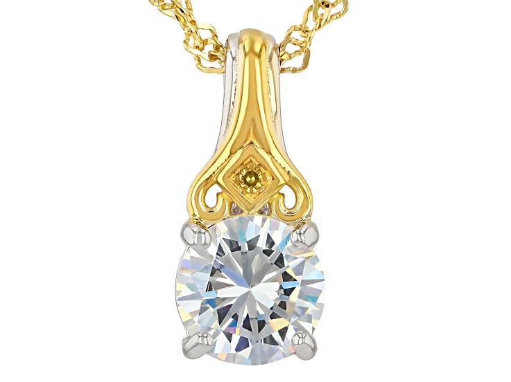 White Strontium Titanate Rhodium Over Sterling Silver Two-Tone Pendant With Chain 1.88ctw