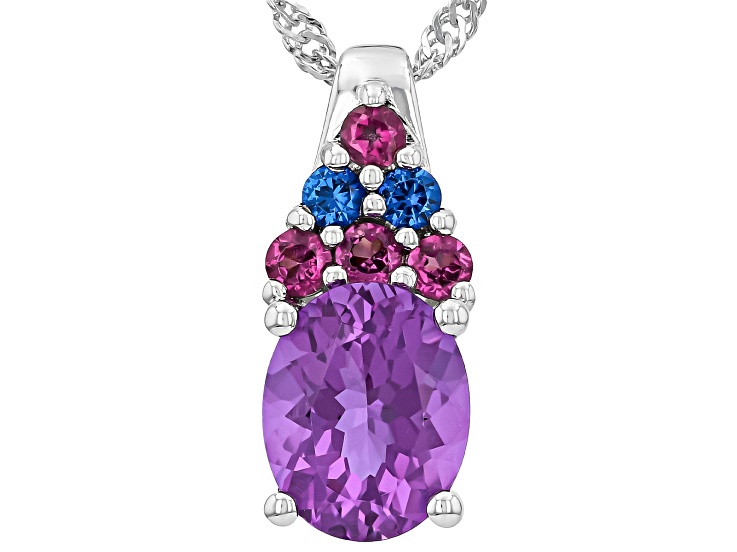 Purple Color Change Zandrite(R) Rhodium Over Sterling Silver Pendant With Chain 2.58ctw