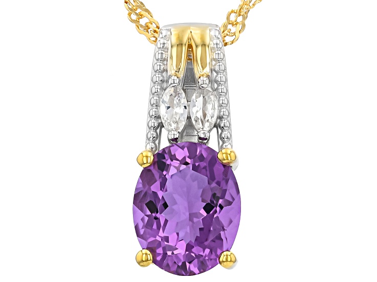 Purple Color Change Zandrite(R) Rhodium Over Silver Two-Tone Pendant With Chain 2.30ctw