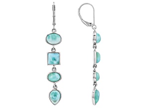 Blue Larimar Rhodium Over Sterling Silver Dangle Earrings