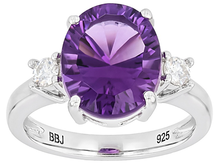 Canela Amethyst Rhodium Over Sterling Silver 3-Stone Ring 5.22ctw