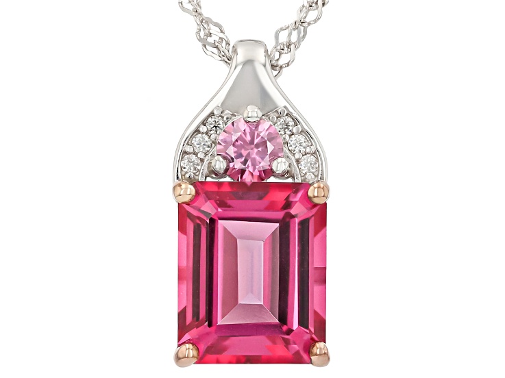 Pink Topaz Rhodium Over Sterling Silver Pendant With Chain 5.40ctw