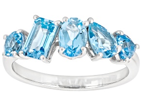 Swiss Blue Topaz Rhodium Over Sterling Silver Band Ring 1.88ctw