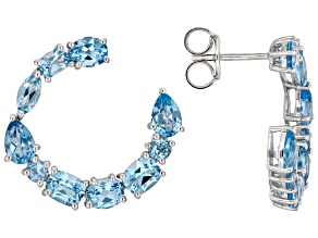 Swiss Blue Topaz Rhodium Over Sterling Silver J-Hoop Earrings 5.69ctw