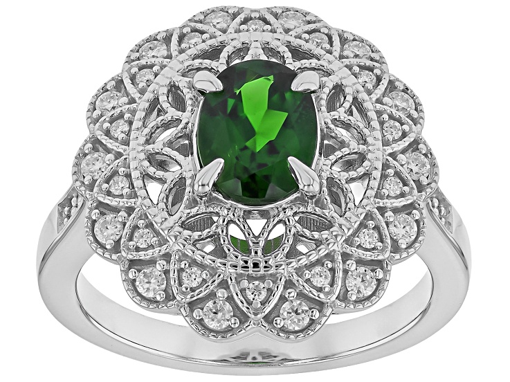 Green Chrome Diopside Rhodium Over Sterling Silver Ring 1.44ctw