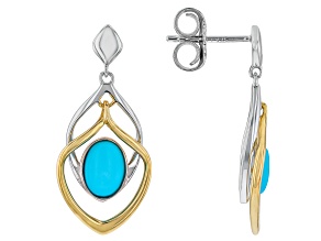 Blue Sleeping Beauty Turquoise Rhodium & 18K Yellow Gold Over Sterling Silver Dangle Earrings