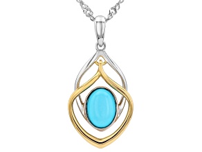 Blue Sleeping Beauty Turquoise Rhodium & 18K Yellow Gold Over Sterling Silver Pendant With Chain