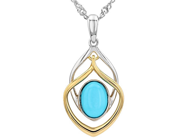 Blue Sleeping Beauty Turquoise Rhodium & 18K Yellow Gold Over Sterling Silver Pendant With Chain