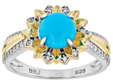 Blue Sleeping Beauty Turquoise Rhodium & 18K Yellow Gold Over Sterling Silver Ring 0.32ctw