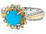 Blue Sleeping Beauty Turquoise Rhodium & 18K Yellow Gold Over Sterling Silver Ring 0.32ctw