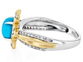 Blue Sleeping Beauty Turquoise Rhodium & 18K Yellow Gold Over Sterling Silver Ring 0.32ctw