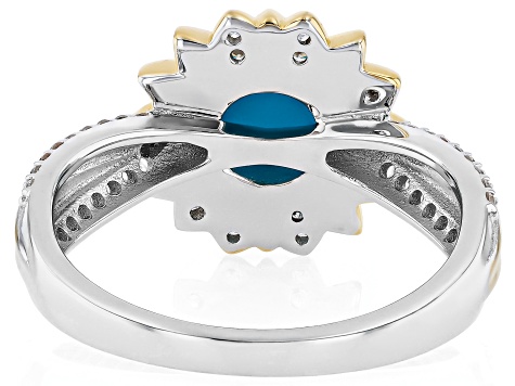 Blue Sleeping Beauty Turquoise Rhodium & 18K Yellow Gold Over Sterling Silver Ring 0.32ctw