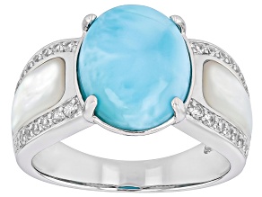 Blue Larimar Rhodium Over Sterling Silver Ring 0.35ctw