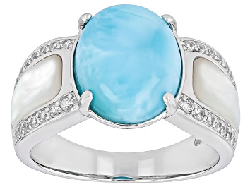 Picture of Blue Larimar Rhodium Over Sterling Silver Ring 0.35ctw