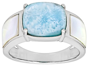 Blue Larimar With White Mother-Of-Pearl Rhodium Over Sterling Silver Ring