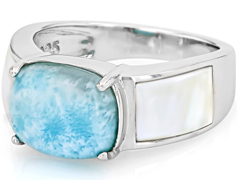 7インチF#+30 Larimar Mother of Platinum Blue Larimar With White Mother-Of-Pearl Rhodium Over Sterling