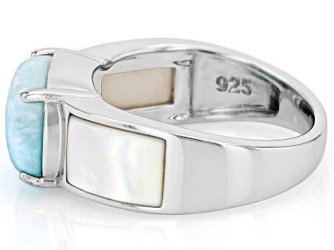 Blue Larimar With White Mother-Of-Pearl Rhodium Over Sterling