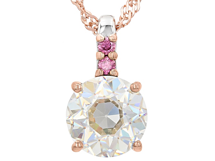 White Strontium Titanate Rhodium Over Silver Two-Tone Pendant With Chain 3.54ctw
