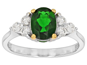 Chrome Diopside Rhodium Over Sterling Silver Two-Tone Ring 1.40ctw