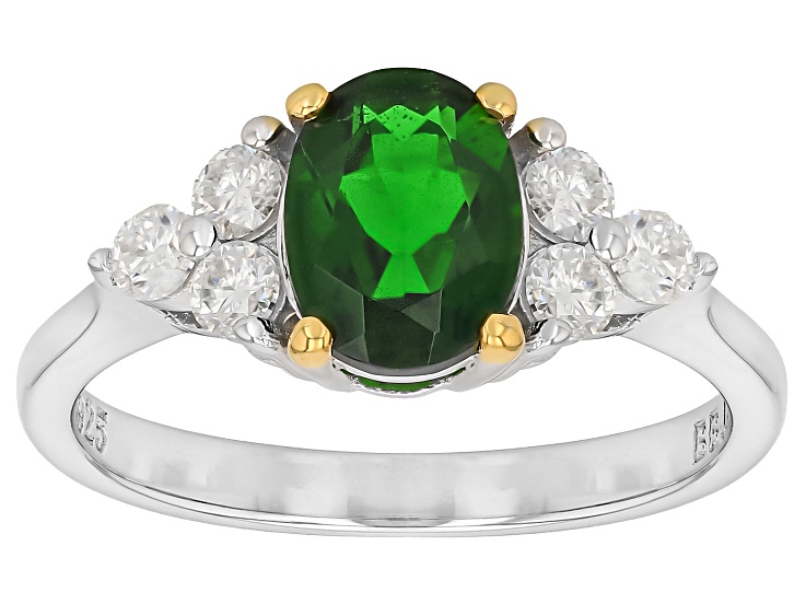 Chrome Diopside Rhodium Over Sterling Silver Two-Tone Ring 1.40ctw