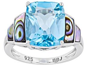 Sky Blue Topaz Rhodium Over Sterling Silver Ring 5.53ct