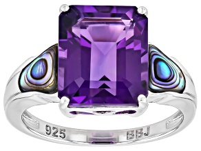 Purple African Amethyst Rhodium Over Sterling Silver Ring 4.76ct