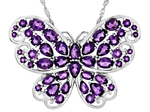 Purple African Amethyst Rhodium Over Sterling Silver Butterfly Pendant With Chain 9.35ctw