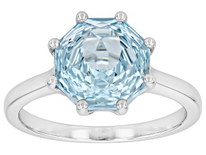 Millennium Flower Cut Sky Blue Topaz Rhodium Over Silver Solitaire Ring 4.90ctw