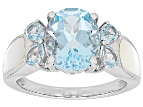 Sky Blue Topaz Rhodium Over Sterling Silver Inlay Ring 4.65ctw