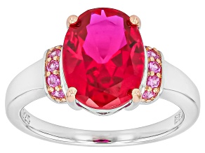 Lab Created Ruby Rhodium Over Silver Ring 3.77ctw