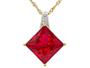 Lab Created Ruby Rhodium Over Two-Tone Pendant With Chain 12.81ctw