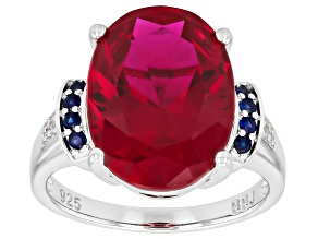 Lab Created Ruby Rhodium Over Silver Ring 9.37ctw