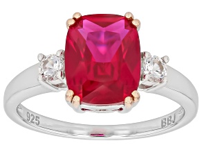 Lab Created Ruby With White Lab Created Sapphire Rhodium Over Sterling Two-Tone Ring 3.11ctw