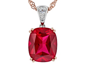 Lab Created Ruby Rhodium Over Sterling Two-Tone Pendant With Chain 5.24ctw