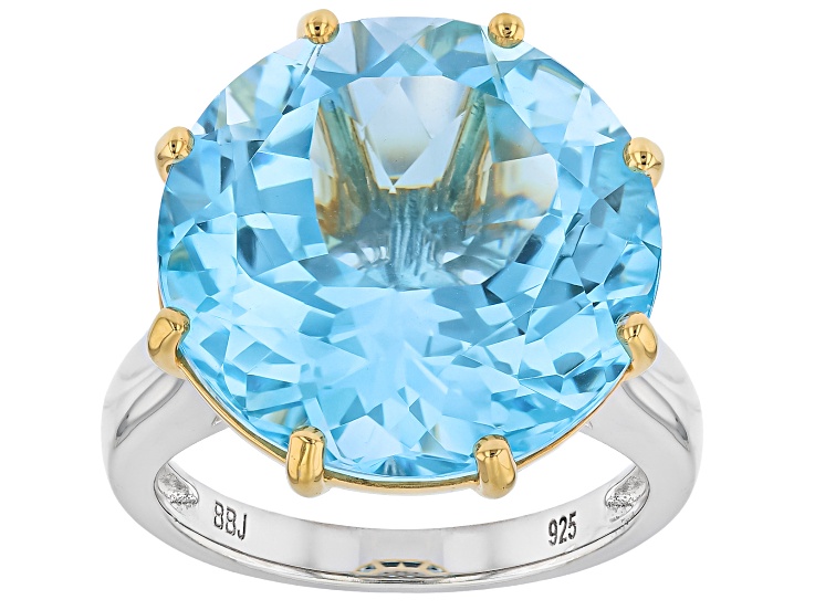 Sky Blue Topaz Rhodium and 18K Yellow Gold Over Sterling Silver Ring 21.12ctw