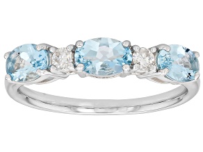 Madagascan Aquamarine Rhodium Over Sterling Silver Band Ring 0.99ctw