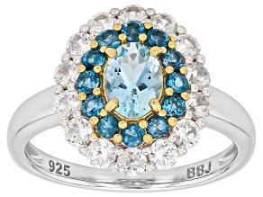 Mangoro Aquamarine Rhodium Over Silver Two-Tone Ring 2.28ctw