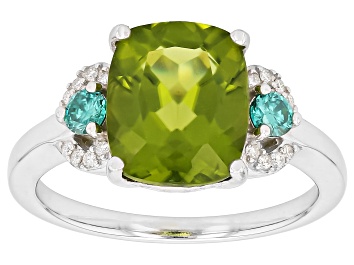 Picture of Green Peridot Rhodium Over Sterling Silver Ring 3.98ctw