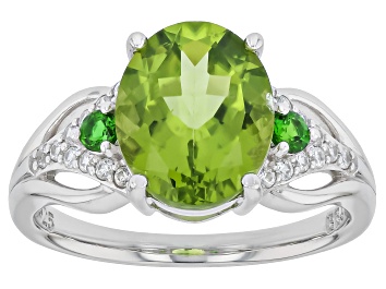 Picture of Green Peridot  Rhodium Over Sterling Silver Ring 3.49ctw