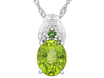 Picture of Green Peridot Rhodium Over Sterling Silver Pendant With Chain 3.37ctw