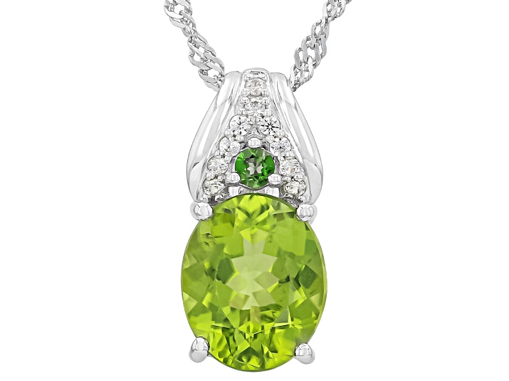 Green Peridot Rhodium Over Sterling Silver Pendant With Chain 3.37ctw