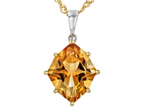 Golden Citrine Rhodium Over Sterling Silver Solitaire Pendant With Chain 5.58ct