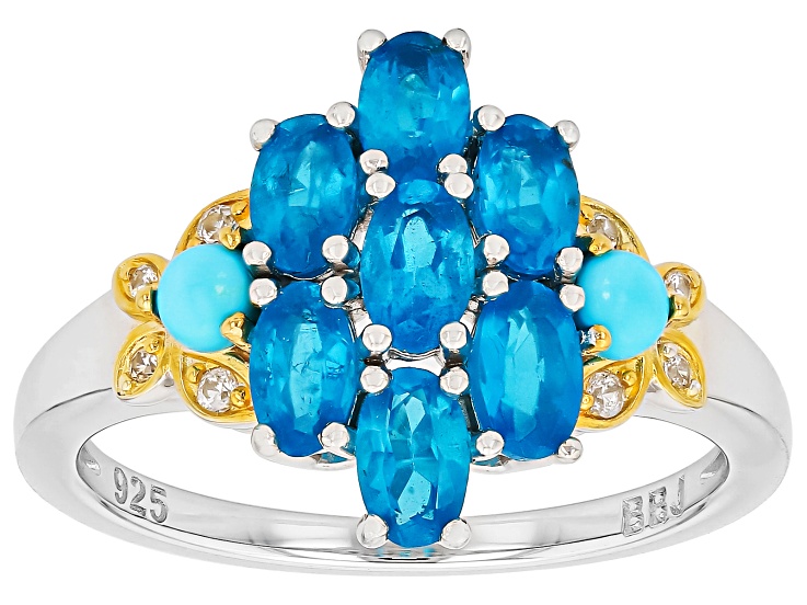 Neon Blue Apatite Rhodium Over Sterling Silver Two-Tone Ring 1.65ctw