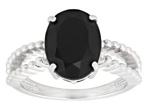 Black Spinel Rhodium Over Sterling Silver Solitaire Ring 3.40ct