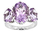 Purple Amethyst Rhodium Over Sterling Silver 3-Stone Ring 6.93ctw
