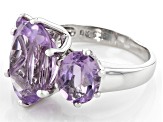 Purple Amethyst Rhodium Over Sterling Silver 3-Stone Ring 6.93ctw