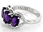 Oval African amethyst rhodium over sterling silver 3-stone ring