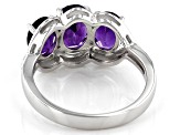 Oval African amethyst rhodium over sterling silver 3-stone ring