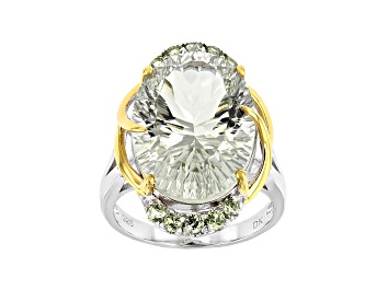 Picture of Green Prasiolite Rhodium & 18k Yellow Gold Over Silver Two-Tone Ring 10.99ctw